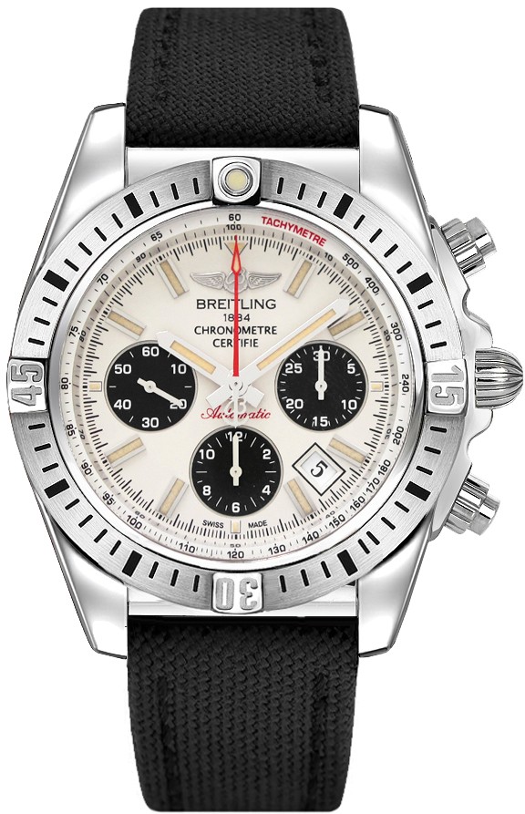 Chronomat 30th Anniversary 44mm Automatic in Steel on Black Miltary Canvas Strap with Silver Dial