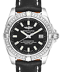 Galactic 32 Quartz in Steel with Diamond Bezel on Black Calfskin Leather Strap with Black Dial