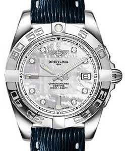 Galactic 32 in Steel on Blue Sahara Calfskin Leather Strap with White MOP Diamond Dial