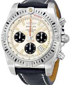 Chronomat Chronograph 44mm in Steel on Black Leather Strap with Silver Dial