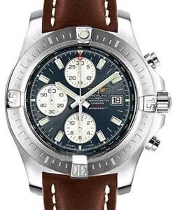 Colt Chronograph 44mm Automatic in Steel on Brown Calfskin Leather Strap with Mariner Blue Dial - Silver Subdials