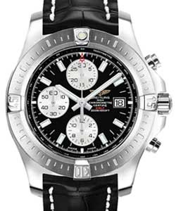 Colt Chronograph 44mm Automatic in Steel on Black Crocodile Leather Strap with Black Dial - Silver Subdials