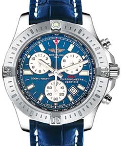 Colt Chronograph 44mm Quartz in Steel on Blue Crocodile Leather Strap with Mariner Blue Dial - Silver Subdials