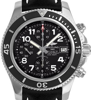 Superocean Chronograph 42mm Automatic in Steel on Black Calfskin Leather Strap with Volcano Black Dial