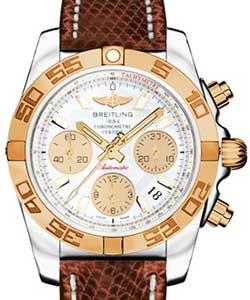 Chronomat 41 in Steel with Rose Gold Bezel on Brown Lizard Leather Strap with Mother of Pearl Dial