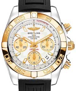 Chronomat 41 in Steel with Rose Gold Bezel on Black Rubber Strap with Mother of Pearl Dial