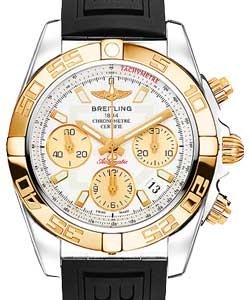 Chronomat 41 in Steel with Rose Gold Bezel on Black Rubber Strap with Mother of Pearl Dial