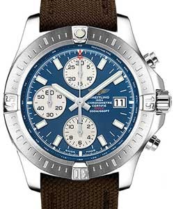 Colt Chronograph 44mm Automatic in Steel on Brown Canvas Strap with Blue Dial - Silver Subdials