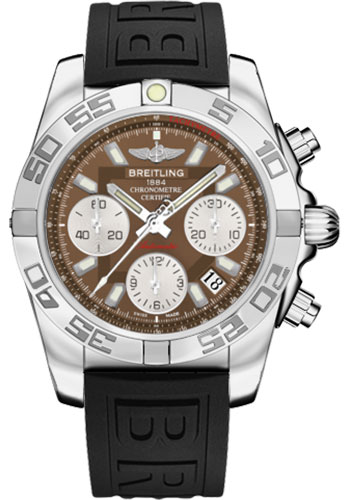 Chronomat 41 Chronograph in Steel on Black Rubber Strap with Brown Dial