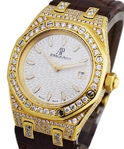 Ladys 33mm Royal Oak  - Yellow Gold with Custom Diamond Case on Strap with Silver Dial