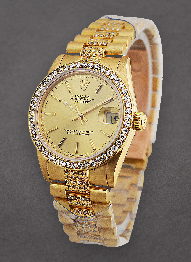 Pre-Owned Rolex Midsize - 31mm - President - Yellow Gold - Diamond Bezel