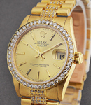 Midsize - 31mm - President - Yellow Gold - Diamond Bezel on Custom Diamond Bracelet with Champagne Stick Dial