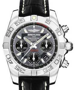 Chronomat 41 Chronograph in Steel On Black Alligator Leather Strap with Grey Dial and Black Subdials