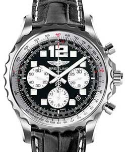 Professional Chronospace Automatic Chronograph in Steel on Black Crocodile Strap with Black Dial - Silver Subdials