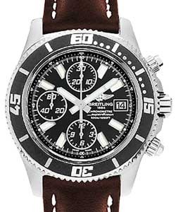 Superocean Chronograph Abyss II 44mm in Steel  on Brown Calfskin Leather Strap with Black and Abyss White Dial