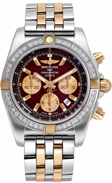 Chronomat 44 in Steel and Gold with Diamond Bezel on 2-Tone Bracelet with Red Dial - Gold Subdials