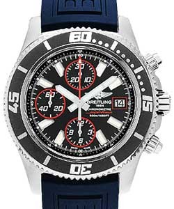 Superocean Chronograph Abyss 44mm in Steel on Blue Diver Pro III Strap with Black and Abyss Red Dial