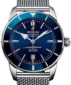 Superocean Heritage II 46mm in Steel with Blue Ceramic Bezel on Steel Bracelet with Blue Dial