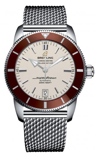 Superocean Heritage II in Steel with Bronze Ceramic Bezel on Steel Bracelet with Silver Dial