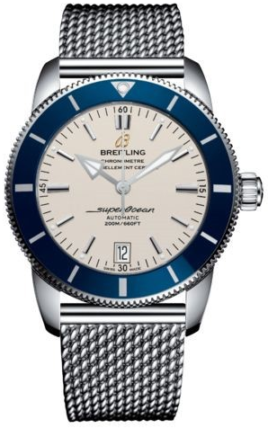 Superocean Heritage II in Steel with Blue Ceramic Bezel on Steel Bracelet with Silver Dial