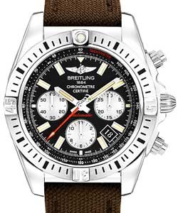 Chronomat 44 Airborne in Steel on Brown Canvas Strap with Black Dial - Silver Subdials