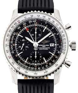 Navitimer World Chronograph 46mm in Steel on Black Lined Rubber Strap with Black Dial