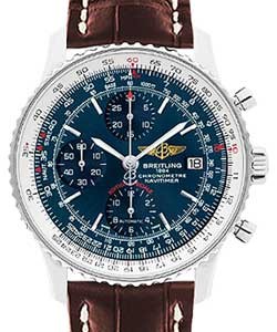 Navitimer Heritage Chronogaph in Steel on Brown Alligator Leather Strap with Blue Dial
