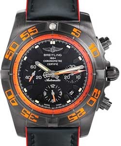 Chronomat 44 Raven in Black Steel on Black and Orange Inner Lining Leather Strap with Black Dial and Orange Accents