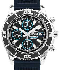 Superocean Abyss Chronograph 44mm in Steel on Blue Ocean Rubber Strap with Black and Abyss Blue Dial