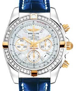 Chronomat 44 in Steel with Diamond Bezel on Blue Crocodile Leather Strap with White MOP Diamond Dial