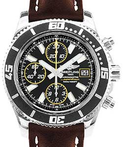 Superocean Abyss Chronograph II 44mm Automatic in Steel on Brown Calfskin Leather Strap with Black and Abyss Yellow Dial