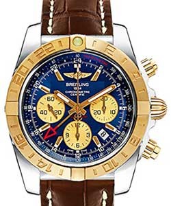 Chronomat 44 GMT Automatic in 2-Tone On Brown Crocodile Strap with Blue Dial - Gold Subdials