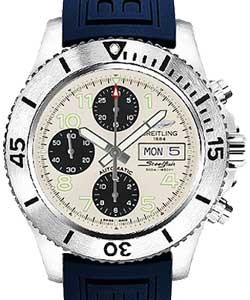 Superocean Chronograph 44mm in Steel on Blue Diver Pro III Strap with Silver Dial and Black Subdials