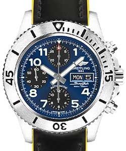 Superocean Chronograph 44mm in Steel on Black Yellow Superocean Strap with Mariner Blue Dial