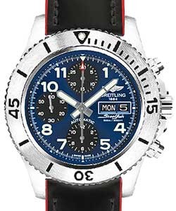 Superocean Chronograph 44mm in Steel on Black Red Superocean Strap with Mariner Blue Dial