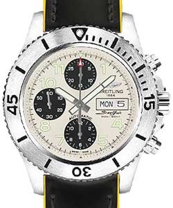 Superocean Chronograph 44mm in Steel on Black Yellow Superocean Strap with Silver Dial and Black Subdials