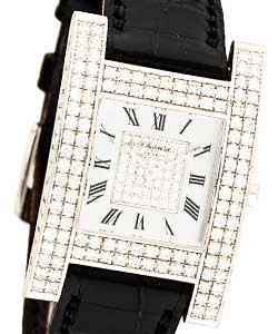Your Hour H Watch in White Gold with Diamond Bezel on Black Leather Strap with MOP and diamond-set Dial