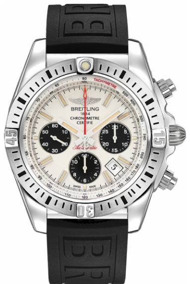Chronomat 44 Airborne in Steel on Black Rubber Strap with Sierra Silver Dial - Black Subdials