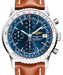 Navitimer Heritage Chronogaph in Steel - Special Edition on Gold Calfskin Leather Strap with Blue Dial