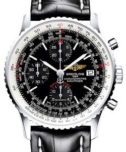 Navitimer Heritage 42mm in Steel on Black Alligator Leather Strap with Black Dial