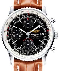 Navitimer Heritage 42mm in Steel on Gold Alligator Leather Strap with Black Dial