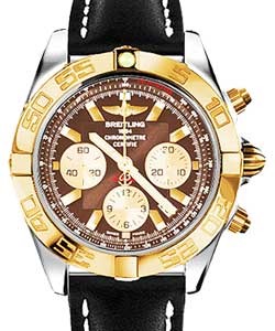 Chronomat 44 in Steel with Rose Gold Bezel on Black Calfskin Leather Strap with Brown Dial