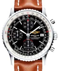 Navitimer Heritage 42mm in Steel on Gold Calfskin Leather Strap with Black Dial