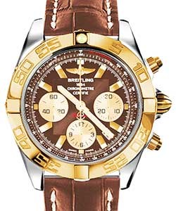 Chronomat 44 in Steel with Rose Gold Bezel on Gold Crocodile Leather Strap with Brown Dial