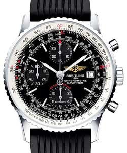 Navitimer Heritage 42mm in Steel on Black Lined Rubber Strap with Black Dial
