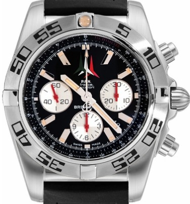 Chronomat 44 Chronograph Automatic in Steel On Black Rubber Strap with Black Dial - Silver Subdials