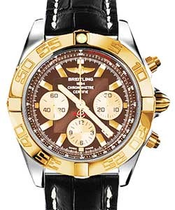 Chronomat 44 in Steel with Rose Gold Bezel on Black Crocodile Leather Strap with Brown Dial