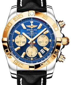 Chronomat 44 in Steel with Rose Gold Bezel on Black Calfskin Leather Strap with Blue Dial