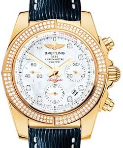 Chronomat 41 Automatic Chronograph in Rose Gold with Diamond Bezel on Blue Sahara Leather Strap with Mother Of Pearl Diamond Dial