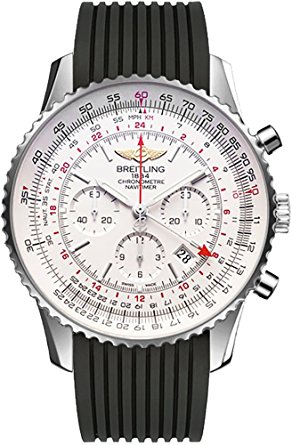 Navitimer GMT Chronograph in Steel on Black Rubber Strap with Silver Dial